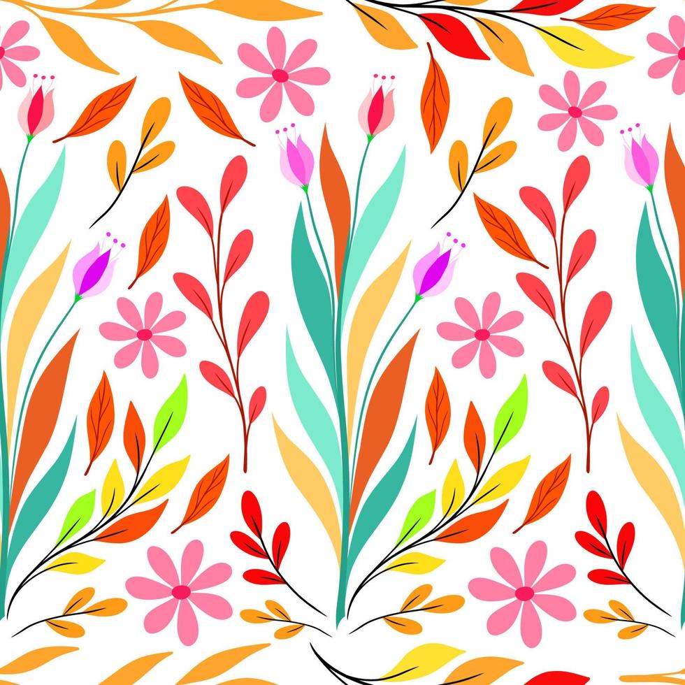 sommar blommiga dekorativa sömlösa mönster med blommiga element och flera sorters löv vektor