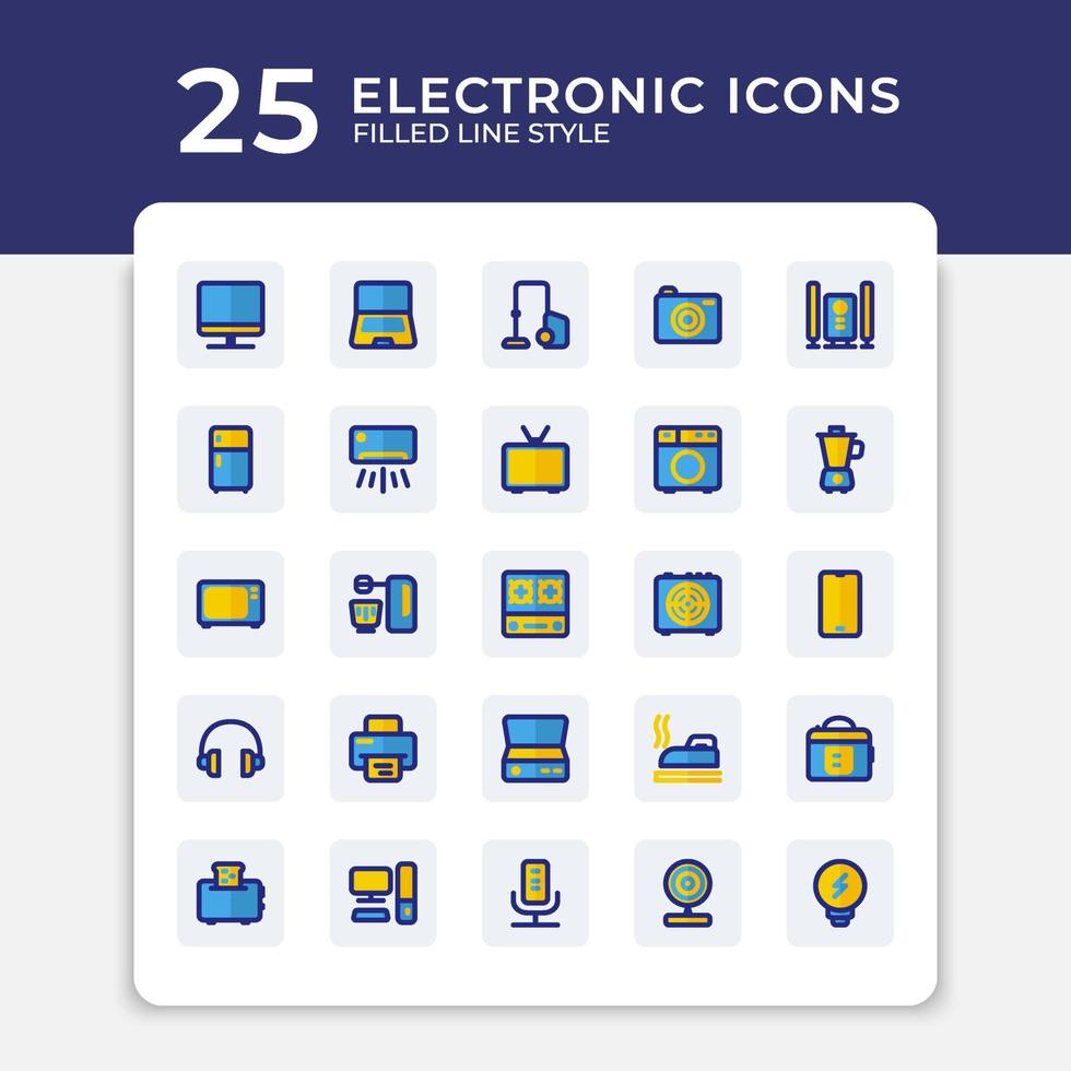 editierbares Vektorpaket mit elektronisch gefüllten Liniensymbolen. Premium-Qualitätssymbole. Sammlung von Vektorsymbolen für Konzepte, Webgrafiken und mobile Apps mit gefülltem Linienstil. einfache gefüllte Linienzeichen. vektor