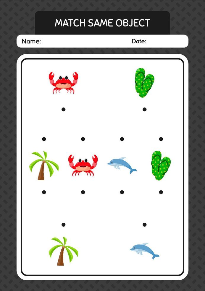 matcha med samma objekt spel sommar ikon. arbetsblad för förskolebarn, aktivitetsblad för barn vektor