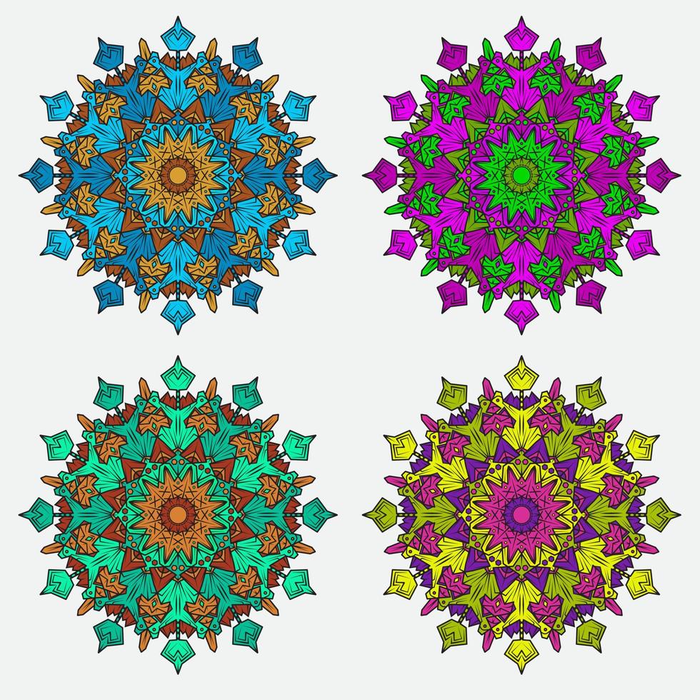 Vektor handgezeichnete Doodle-Mandala. ethnisches Mandala mit buntem Stammesornament. isoliert. helle Farben