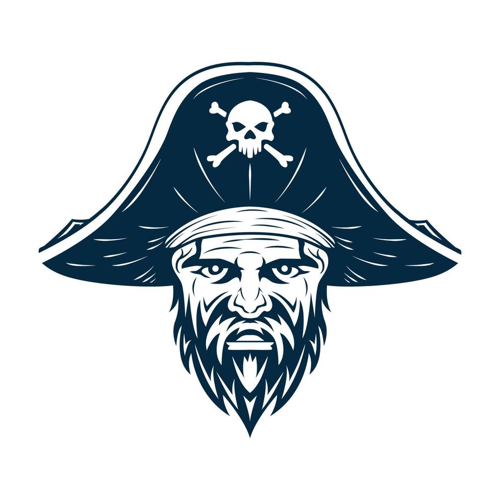 bärtige Piratenkopf-Vektorillustration. Piraten-Logo vektor