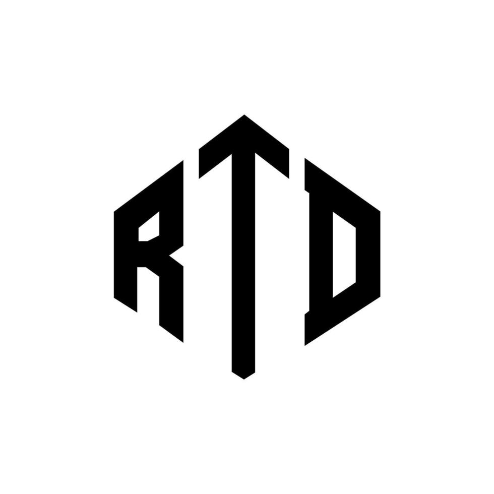 RTD-Brief-Logo-Design mit Polygonform. RTD-Polygon- und Würfelform-Logo-Design. RTD-Sechseck-Vektor-Logo-Vorlage in weißen und schwarzen Farben. RTD-Monogramm, Geschäfts- und Immobilienlogo. vektor