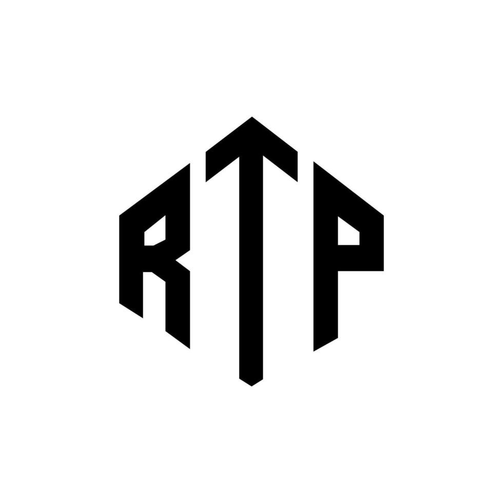 rtp brev logotyp design med polygon form. rtp polygon och kubform logotypdesign. rtp hexagon vektor logotyp mall vita och svarta färger. rtp-monogram, affärs- och fastighetslogotyp.