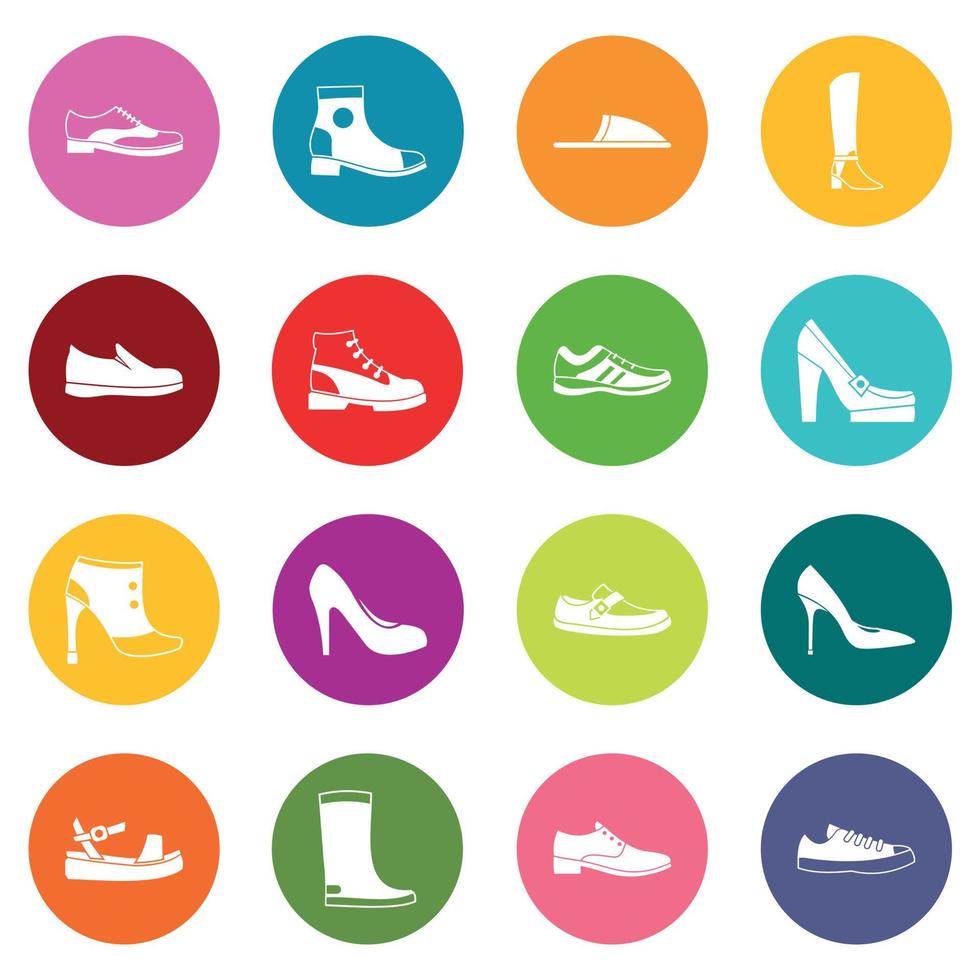 sko ikoner många färger set vektor