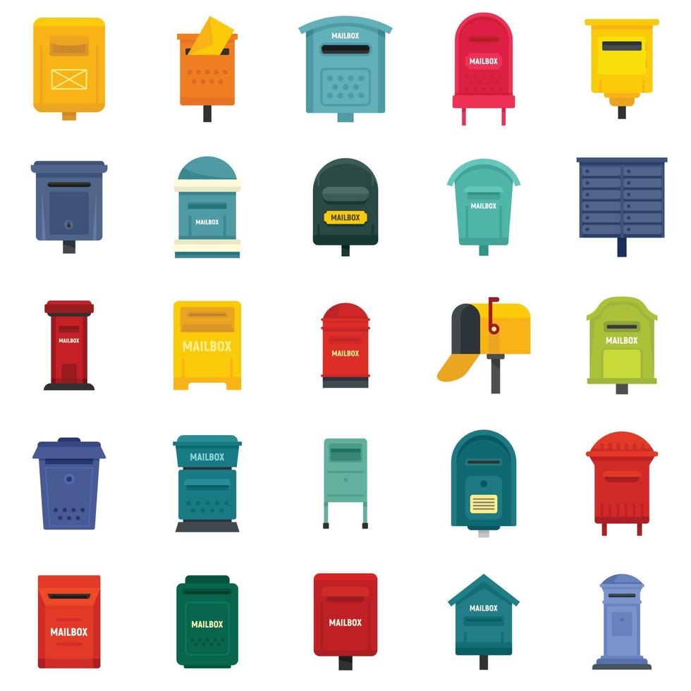 Mailbox-Icons setzen flachen Vektor isoliert