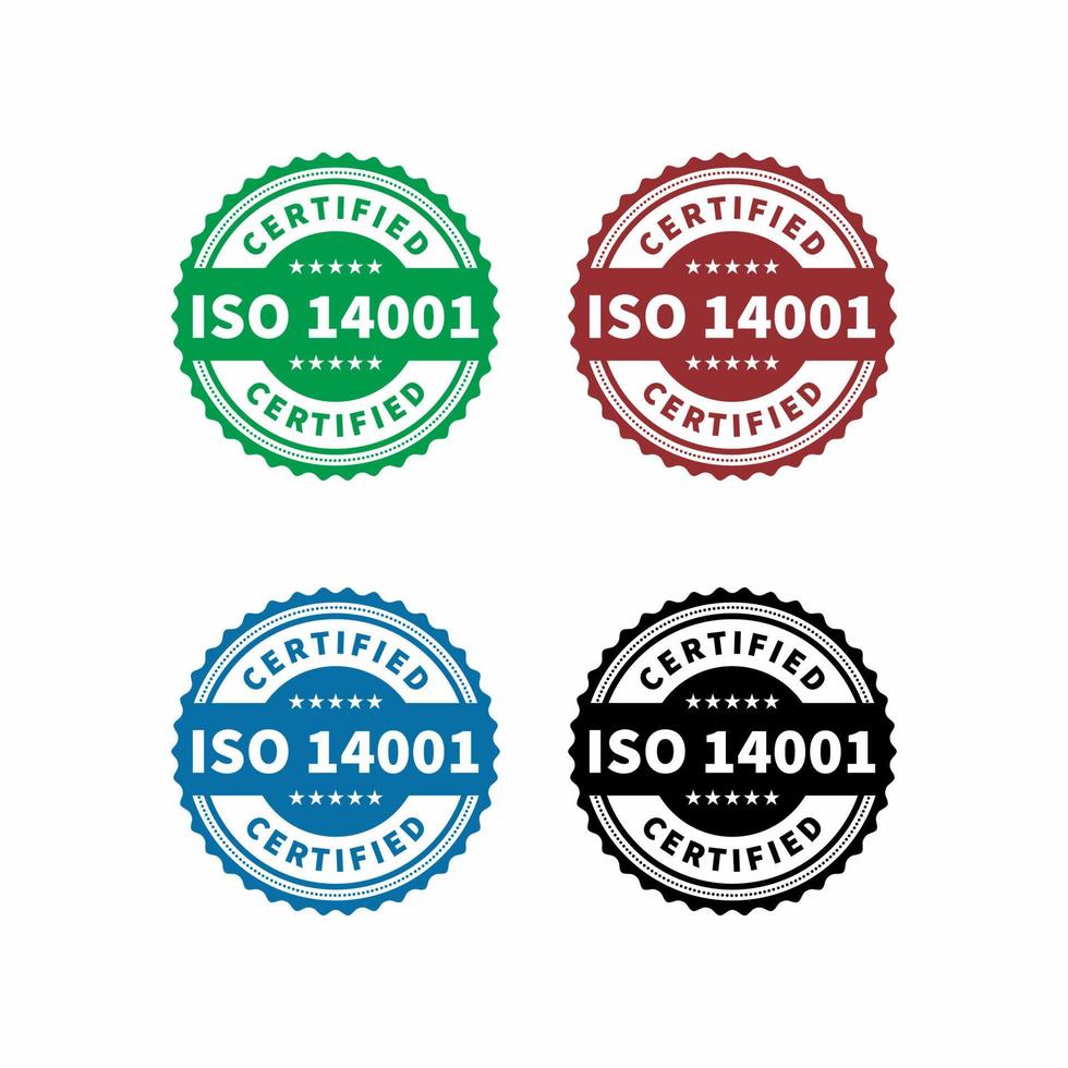 ISO 14001-zertifiziertes Abzeichen, Symbol. Zertifizierungsstempel. flacher Designvektor. Vektorvorratillustration vektor