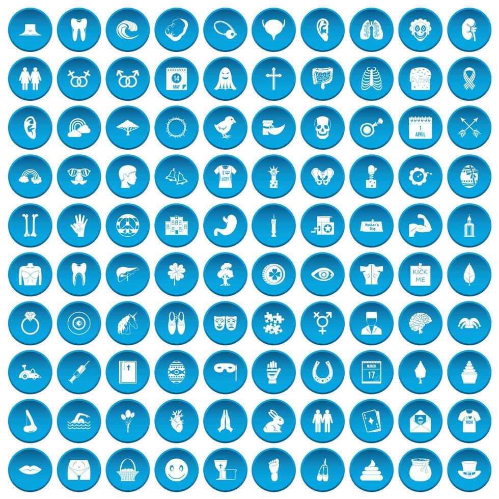 100 vårhelger ikoner som blå vektor