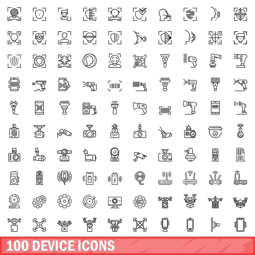 100 Gerätesymbole gesetzt, Umrissstil vektor