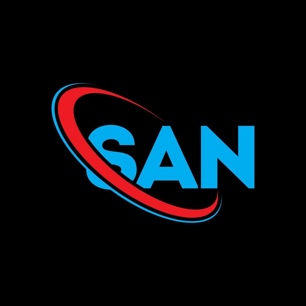 San-Logo. San-Brief. Logo-Design mit San-Buchstaben. initialen san logo verbunden mit kreis und monogramm logo in großbuchstaben. san typografie für technologie-, geschäfts- und immobilienmarke. vektor