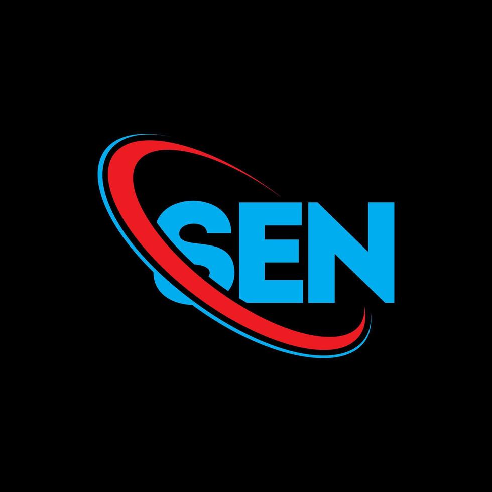 Sen-Logo. Sen-Brief. sen-Buchstaben-Logo-Design. Initialen Sen-Logo verbunden mit Kreis und Monogramm-Logo in Großbuchstaben. Sen-Typografie für Technologie-, Geschäfts- und Immobilienmarke. vektor