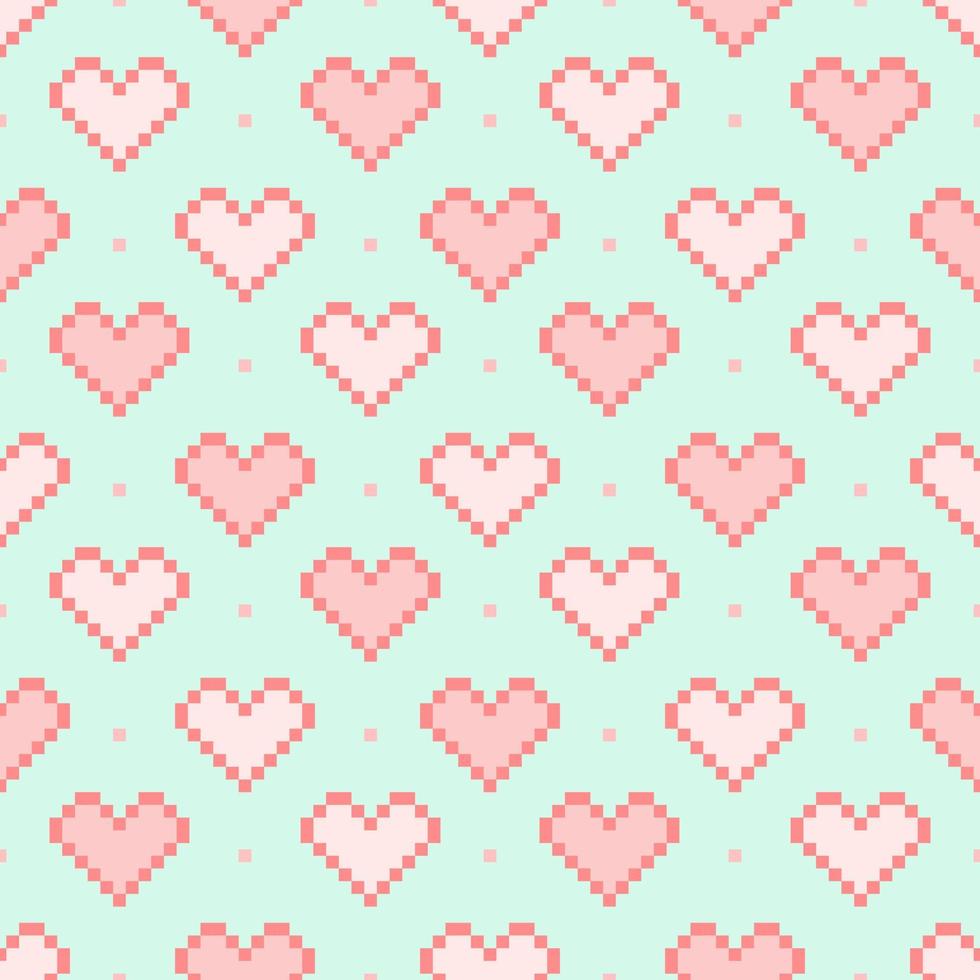Vektor - Pixel rosa Herzen auf grünem Hintergrund. kann für Druck, Papier, Tapete, Verpackung, Mode, Stoff, Karte verwendet werden.