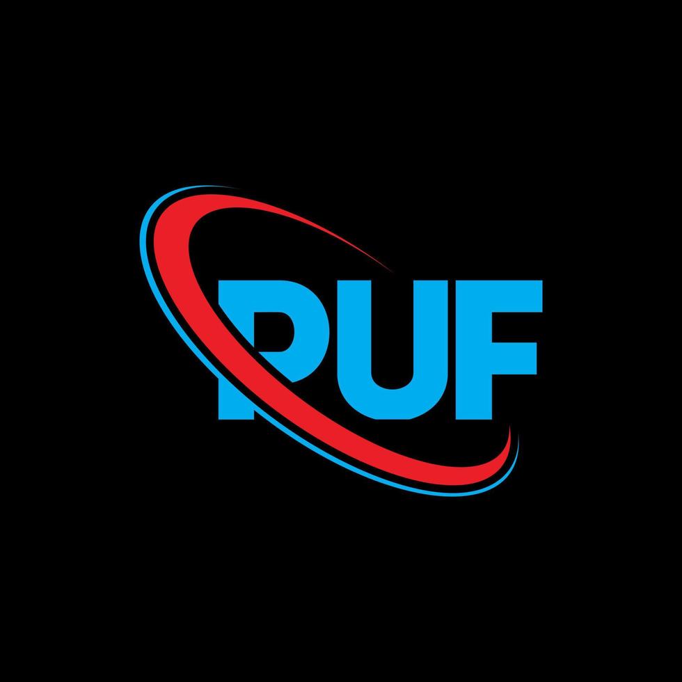 puf-Logo. Puf-Brief. Puf-Brief-Logo-Design. Initialen-Puff-Logo, verbunden mit Kreis und Monogramm-Logo in Großbuchstaben. puf-typografie für technologie-, geschäfts- und immobilienmarke. vektor