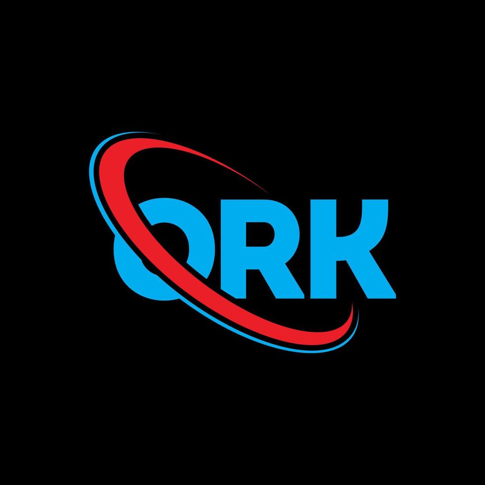 Ork-Logo. Brief. Ork-Brief-Logo-Design. Initialen-Ork-Logo, verbunden mit Kreis und Monogramm-Logo in Großbuchstaben. Ork-Typografie für Technologie-, Geschäfts- und Immobilienmarken. vektor