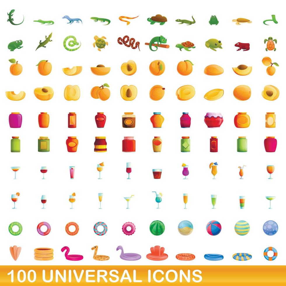 100 universelle Symbole im Cartoon-Stil vektor