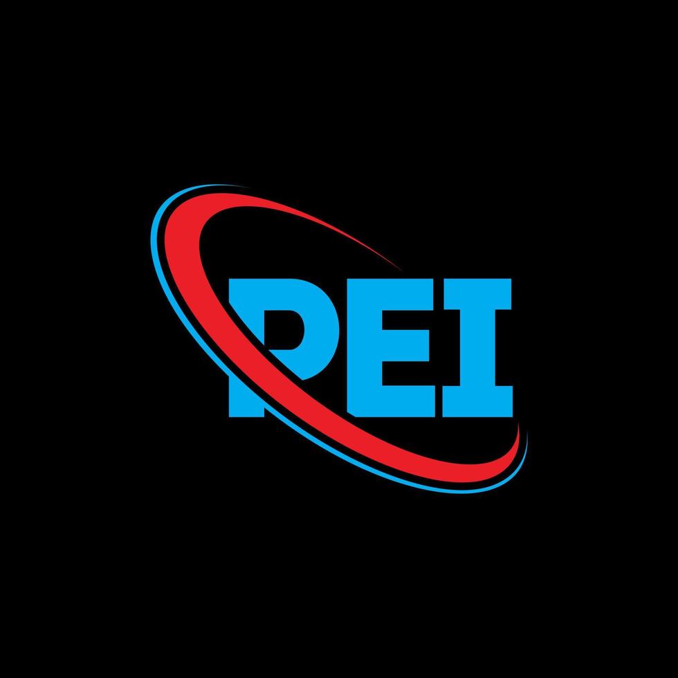 pei logotyp. pei brev. pei brev logotyp design. initialer pei logotyp länkad med cirkel och versaler monogram logotyp. pei-typografi för teknik-, affärs- och fastighetsmärke. vektor