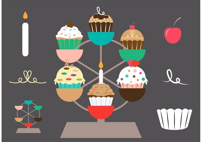 Cupcake Ställ Vector Set