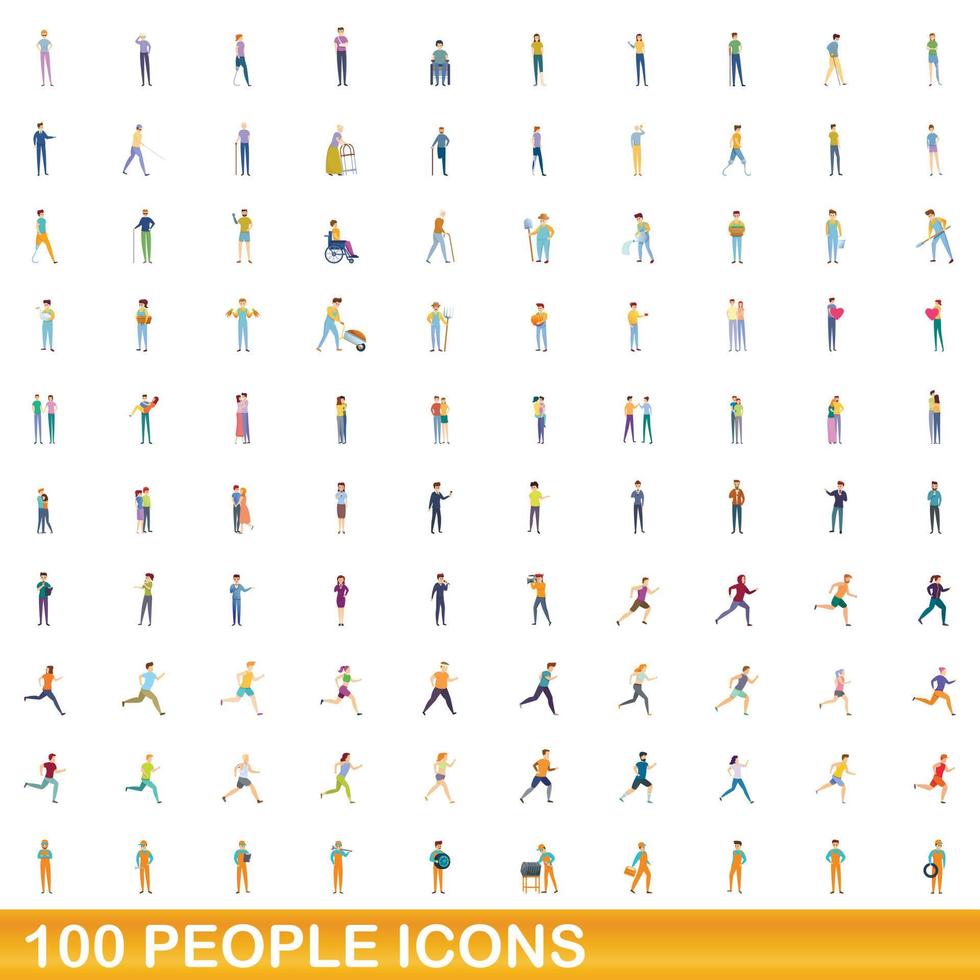 100 Personen Icons Set, Cartoon-Stil vektor