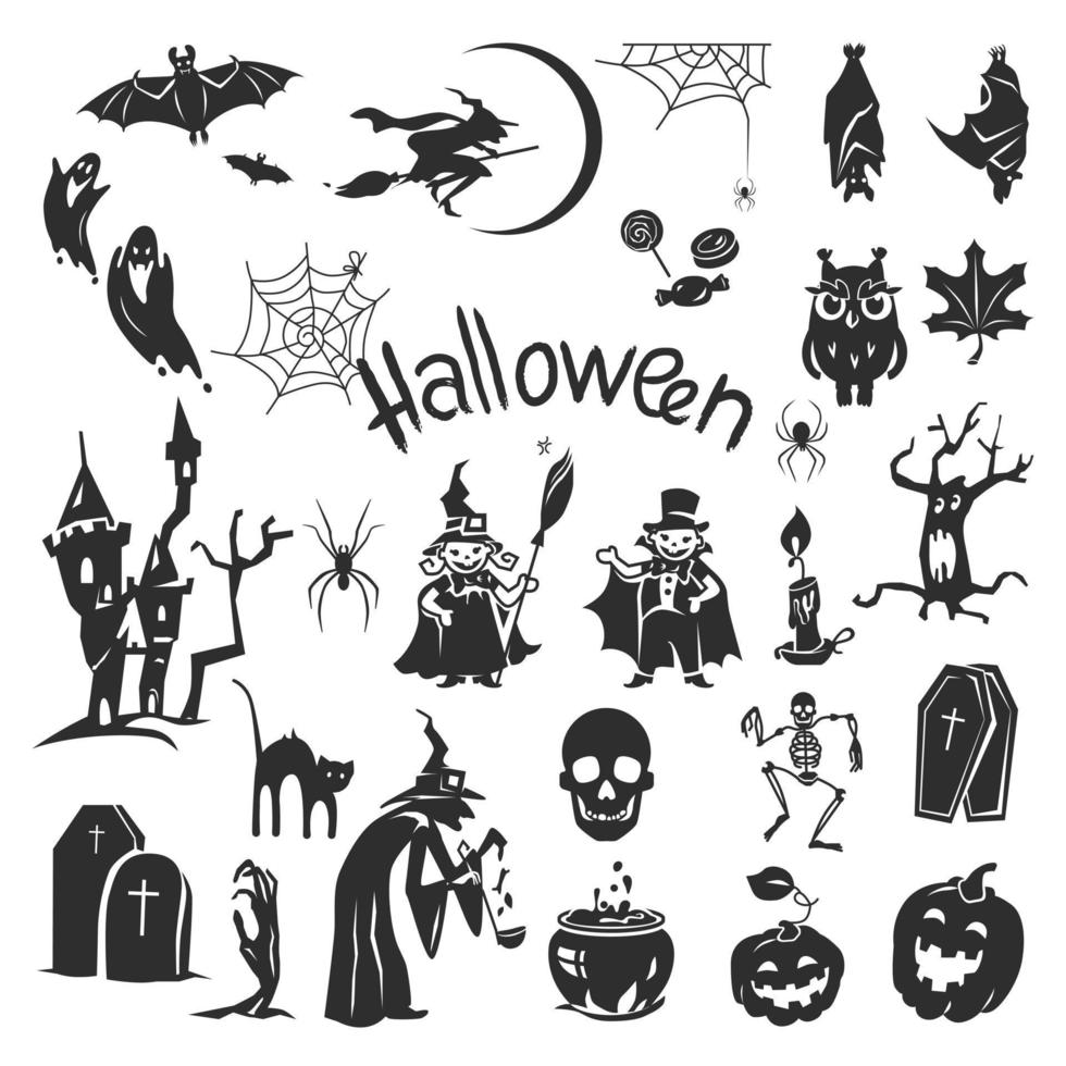 halloween ikonuppsättning, enkel stil vektor