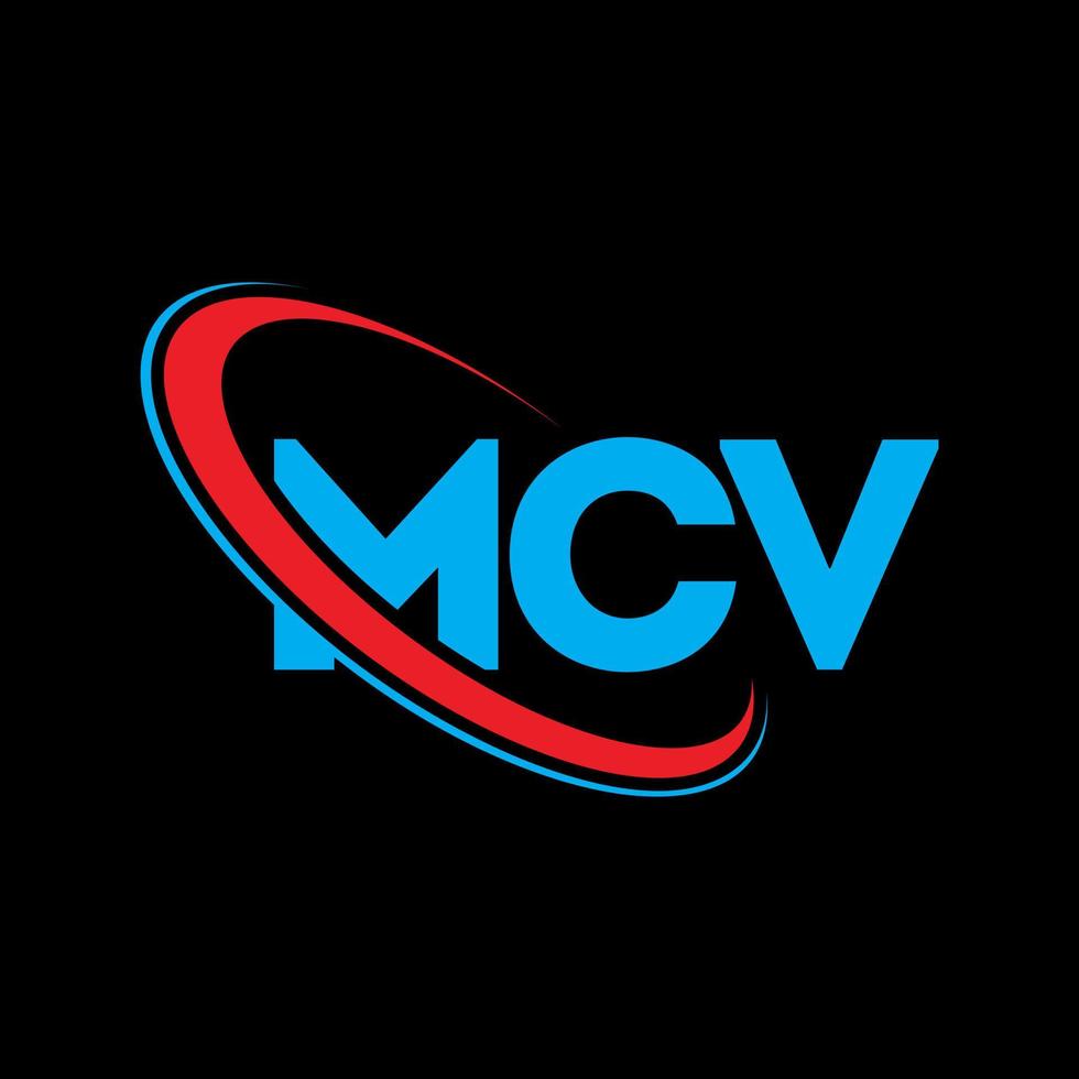 mcv-Logo. MCV-Brief. MCV-Brief-Logo-Design. mcv-Logo mit den Initialen, verbunden mit einem Kreis und einem Monogramm-Logo in Großbuchstaben. mcv-typografie für technologie-, geschäfts- und immobilienmarke. vektor