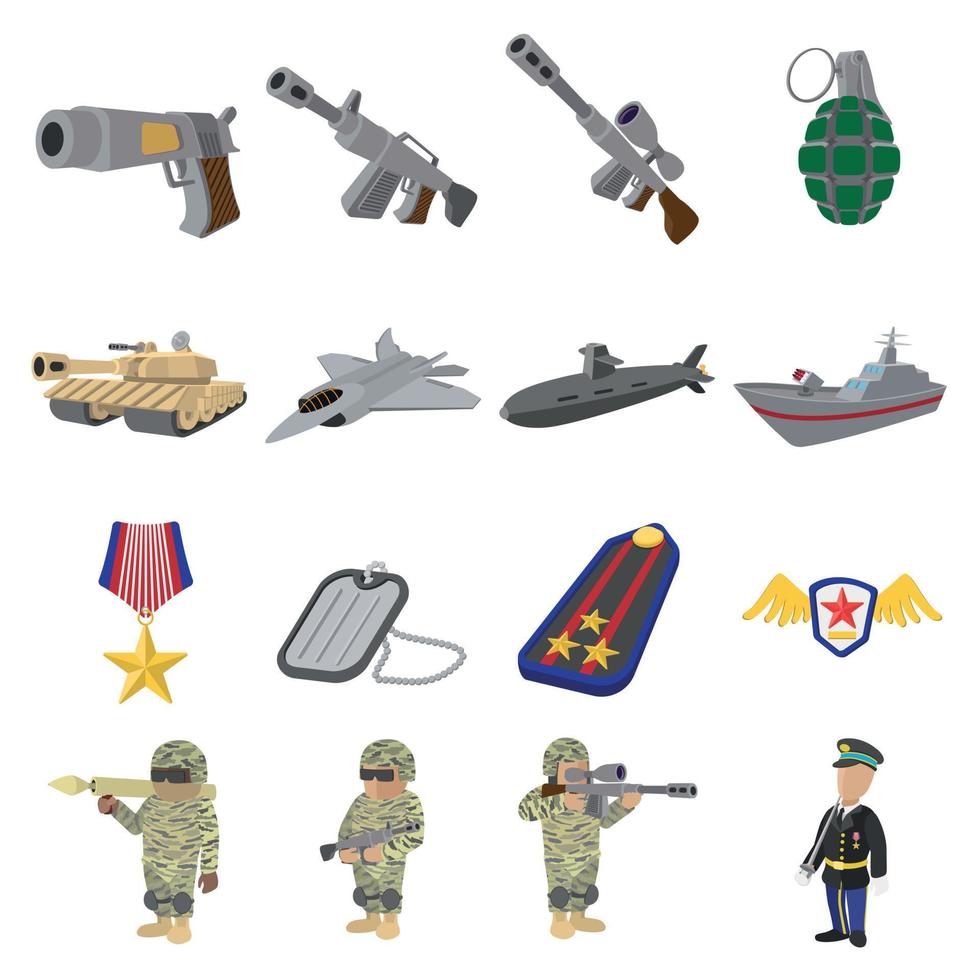 militär och krig tecknade ikoner vektor