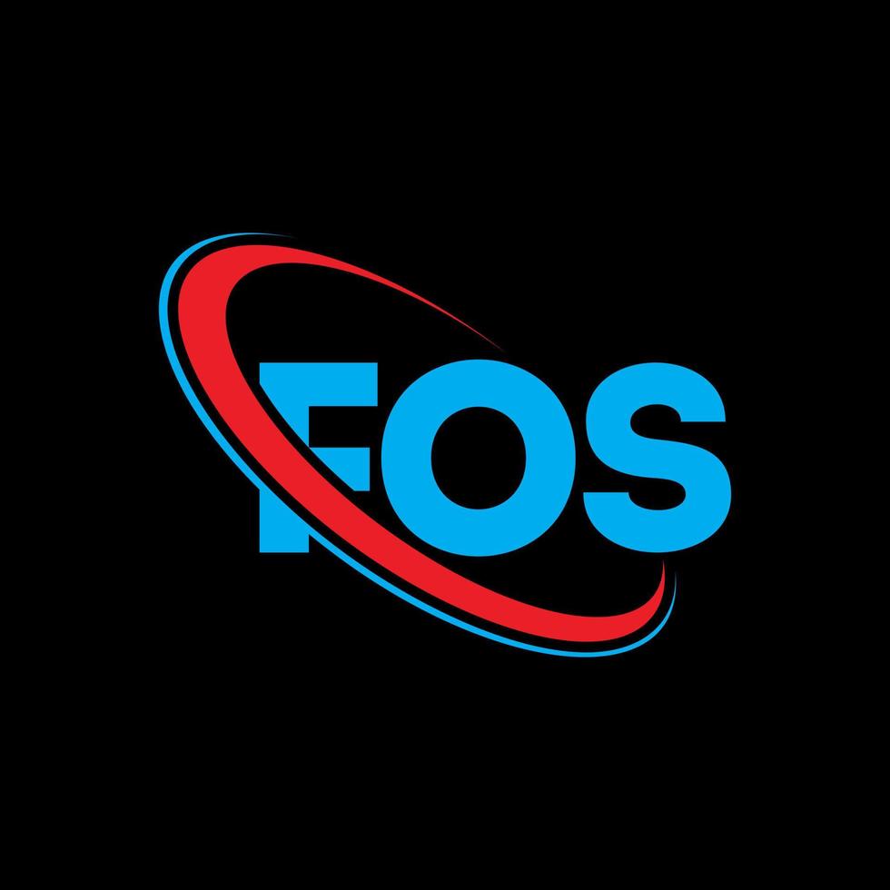 fos-Logo. fos brief. fos-Buchstaben-Logo-Design. Initialen des fos-Logos, verbunden mit einem Kreis und einem Monogramm-Logo in Großbuchstaben. fos typografie für technologie-, geschäfts- und immobilienmarke. vektor