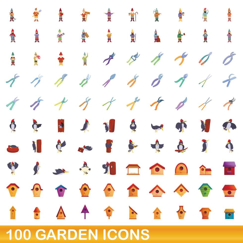 100 Gartensymbole im Cartoon-Stil vektor