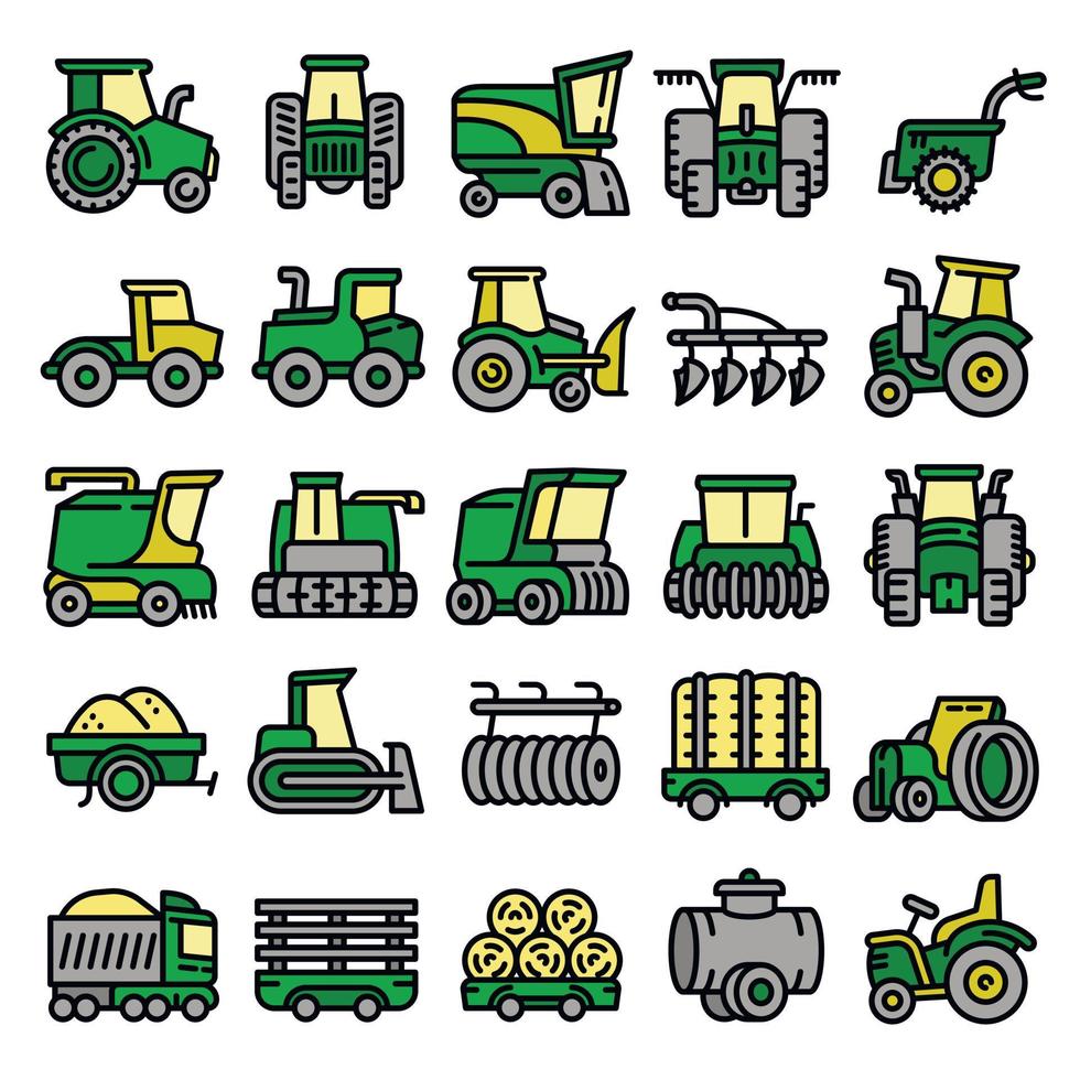 jordbruksutrustning ikoner set, dispositionsstil vektor