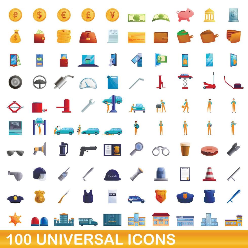 100 universelle Symbole im Cartoon-Stil vektor