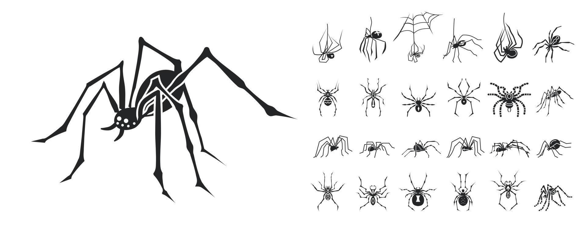 Spinnensymbole gesetzt, einfacher Stil vektor