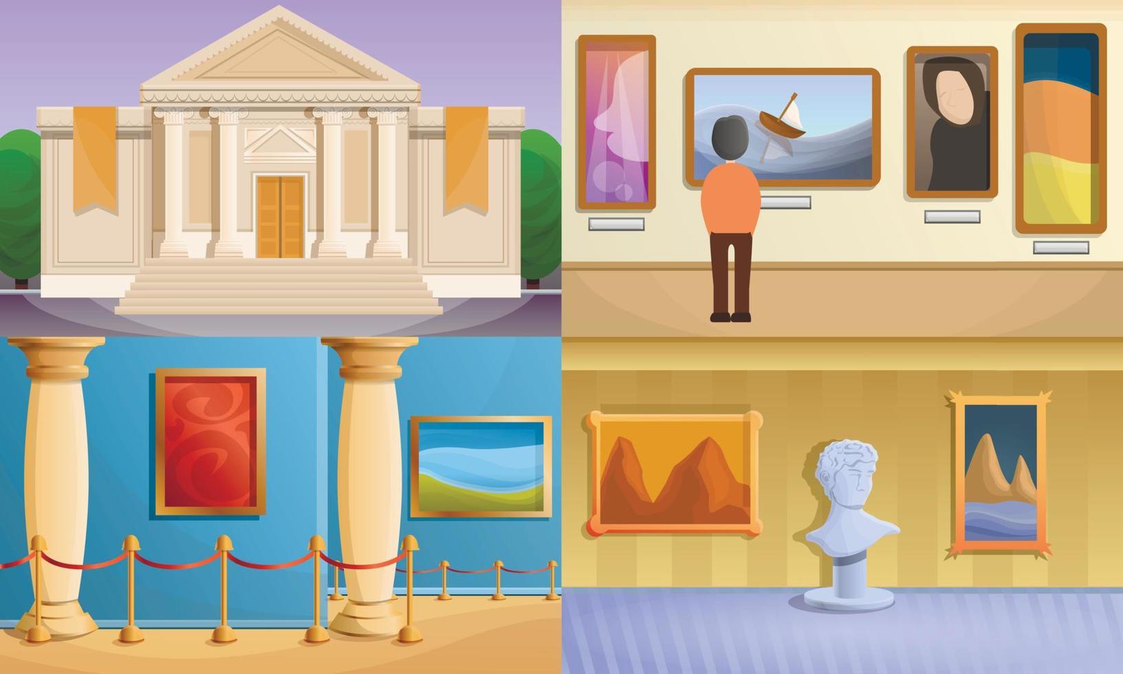 Museumsbanner-Set, Cartoon-Stil vektor