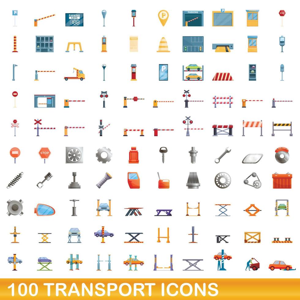 100 transportikoner set, tecknad stil vektor