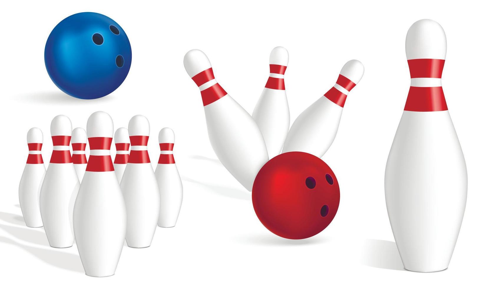 Bowling-Icon-Set, realistischer Stil vektor