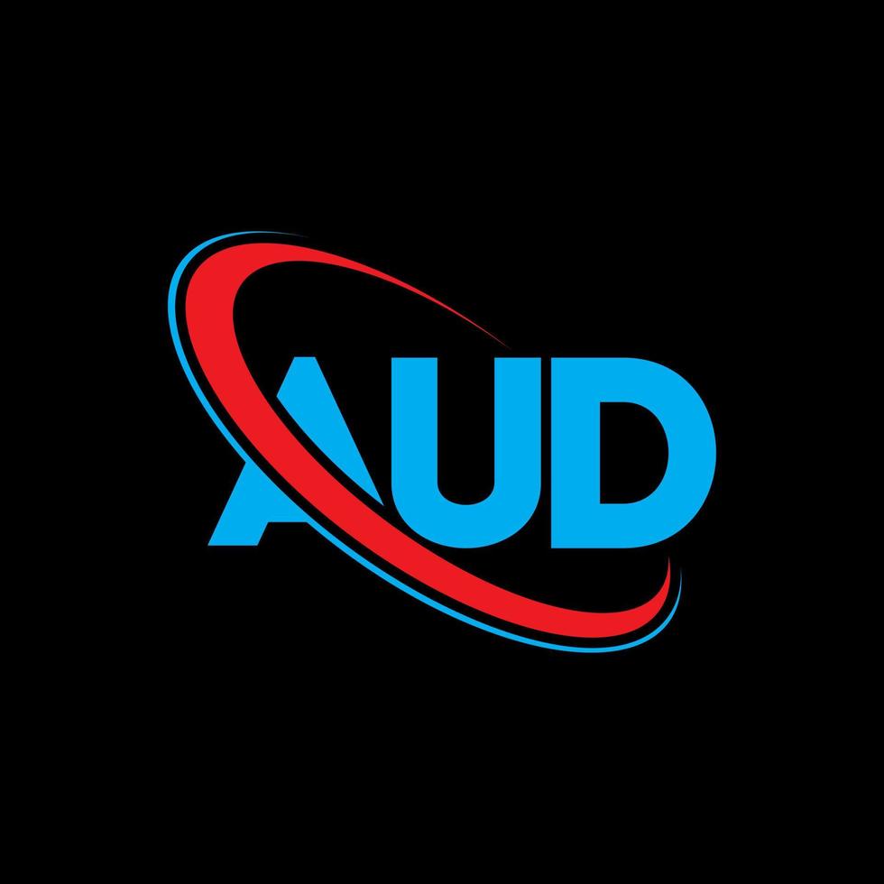 aud-Logo. aud brief. aud-Buchstaben-Logo-Design. Initialen-Aud-Logo verbunden mit Kreis und Monogramm-Logo in Großbuchstaben. aud typografie für technologie-, geschäfts- und immobilienmarke. vektor