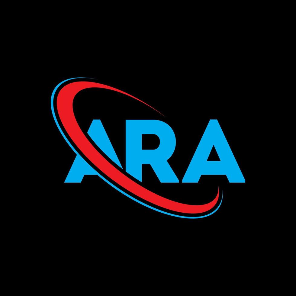 ara logotyp. ara brev. ara brev logotyp design. initialer ara logotyp länkad med cirkel och versaler monogram logotyp. ara typografi för teknik, affärs- och fastighetsmärke. vektor