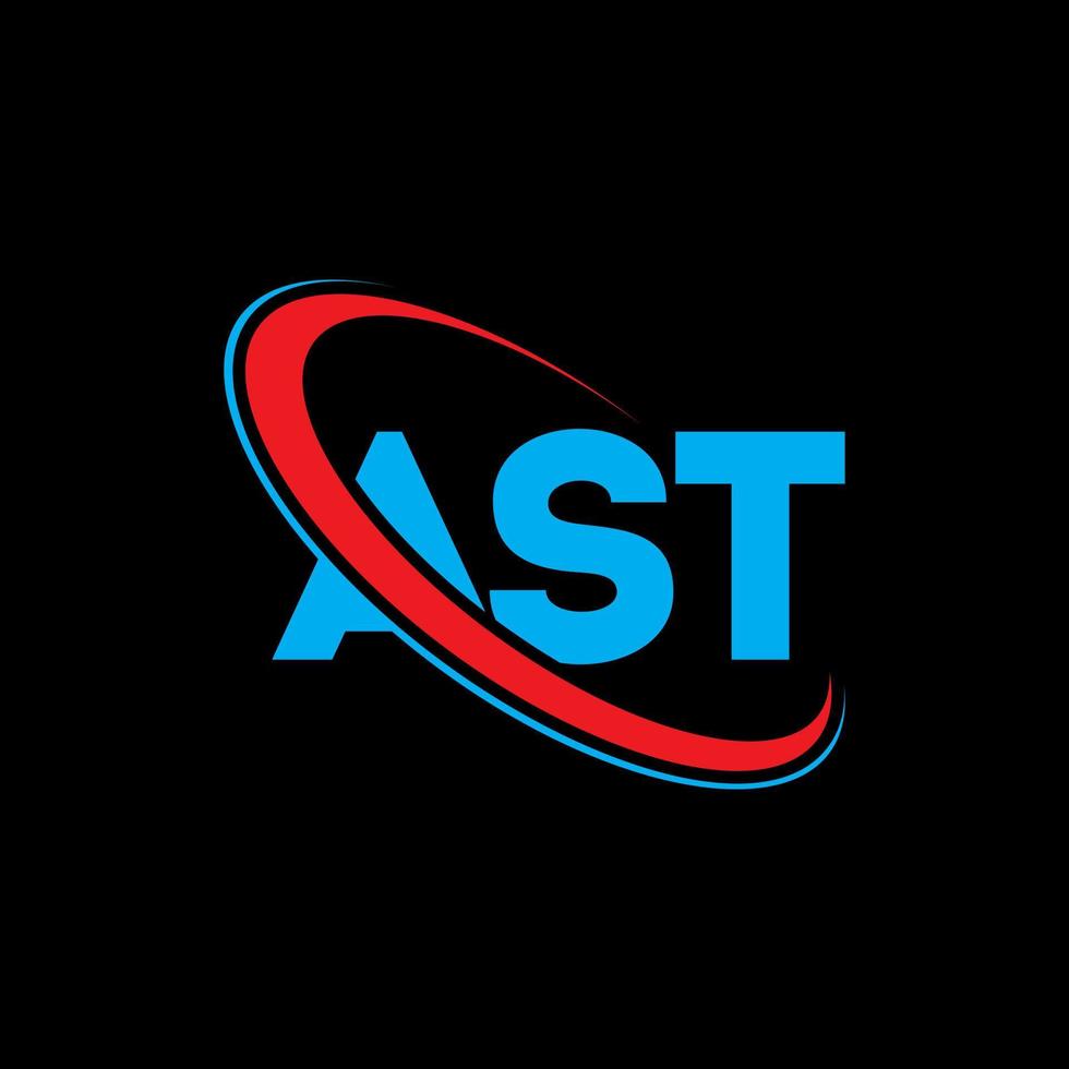 Ast-Logo. letzter Brief. Logo-Design mit Ast-Buchstaben. Initialen Ast-Logo verbunden mit Kreis und Monogramm-Logo in Großbuchstaben. Ast-Typografie für Technologie-, Geschäfts- und Immobilienmarken. vektor