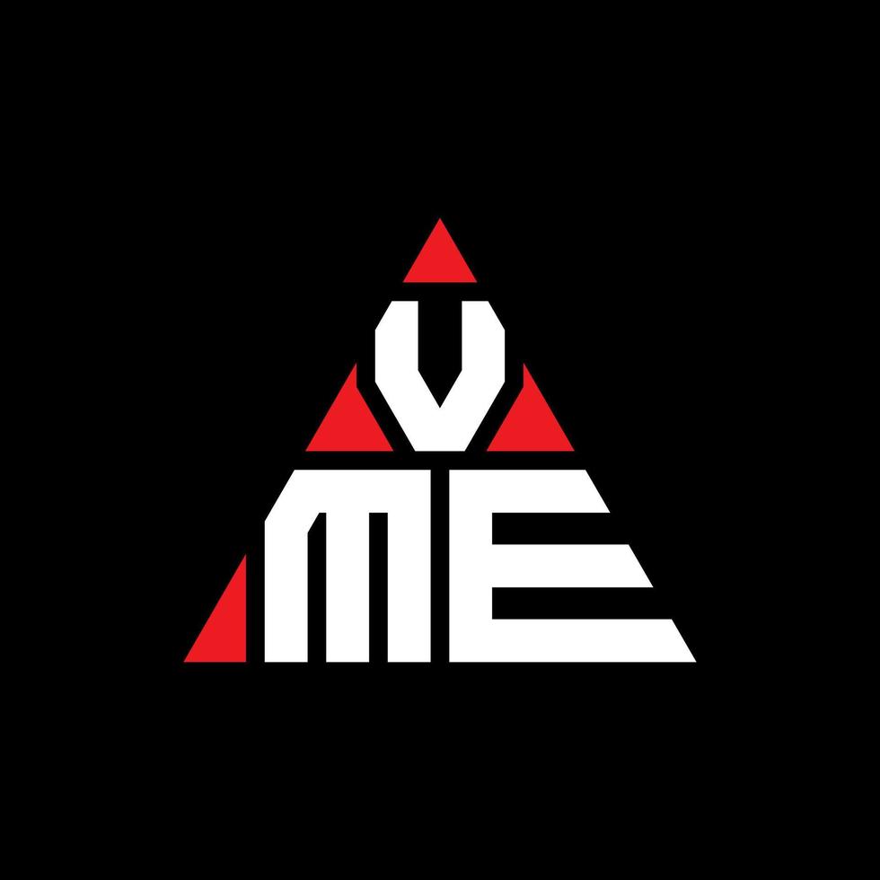 vme triangel bokstavslogotypdesign med triangelform. vme triangel logotyp design monogram. vme triangel vektor logotyp mall med röd färg. vme triangulär logotyp enkel, elegant och lyxig logotyp.