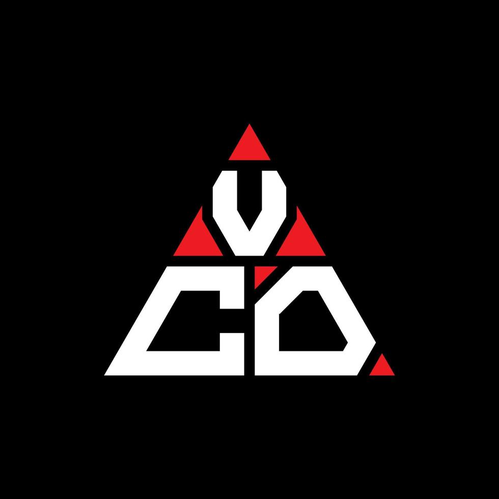 vco triangel bokstavslogotypdesign med triangelform. vco triangel logotyp design monogram. vco triangel vektor logotyp mall med röd färg. vco triangulär logotyp enkel, elegant och lyxig logotyp.