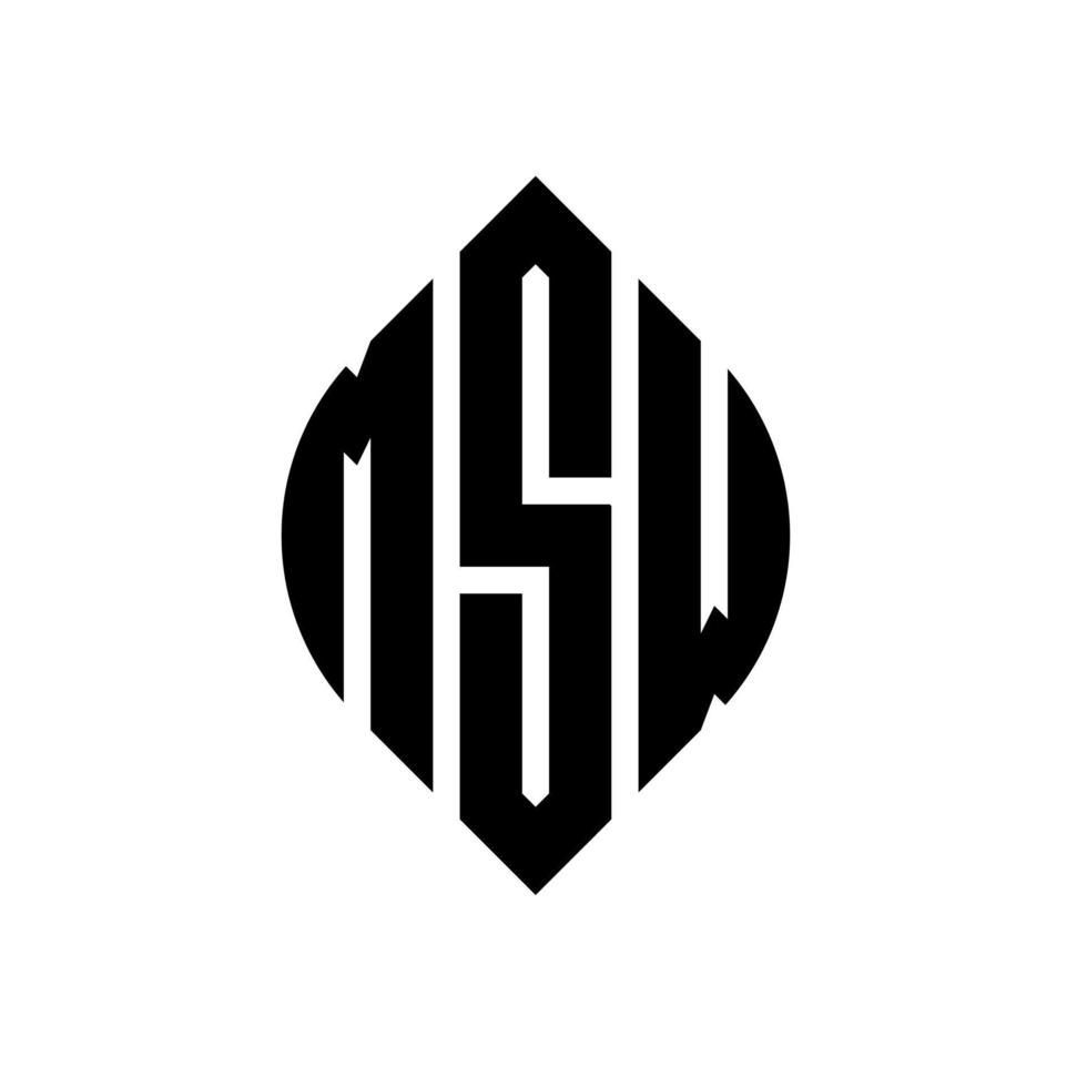 Msw-Kreisbuchstaben-Logo-Design mit Kreis- und Ellipsenform. msw ellipsenbuchstaben mit typografischem stil. Die drei Initialen bilden ein Kreislogo. msw Kreisemblem abstrakter Monogramm-Buchstabenmarkierungsvektor. vektor