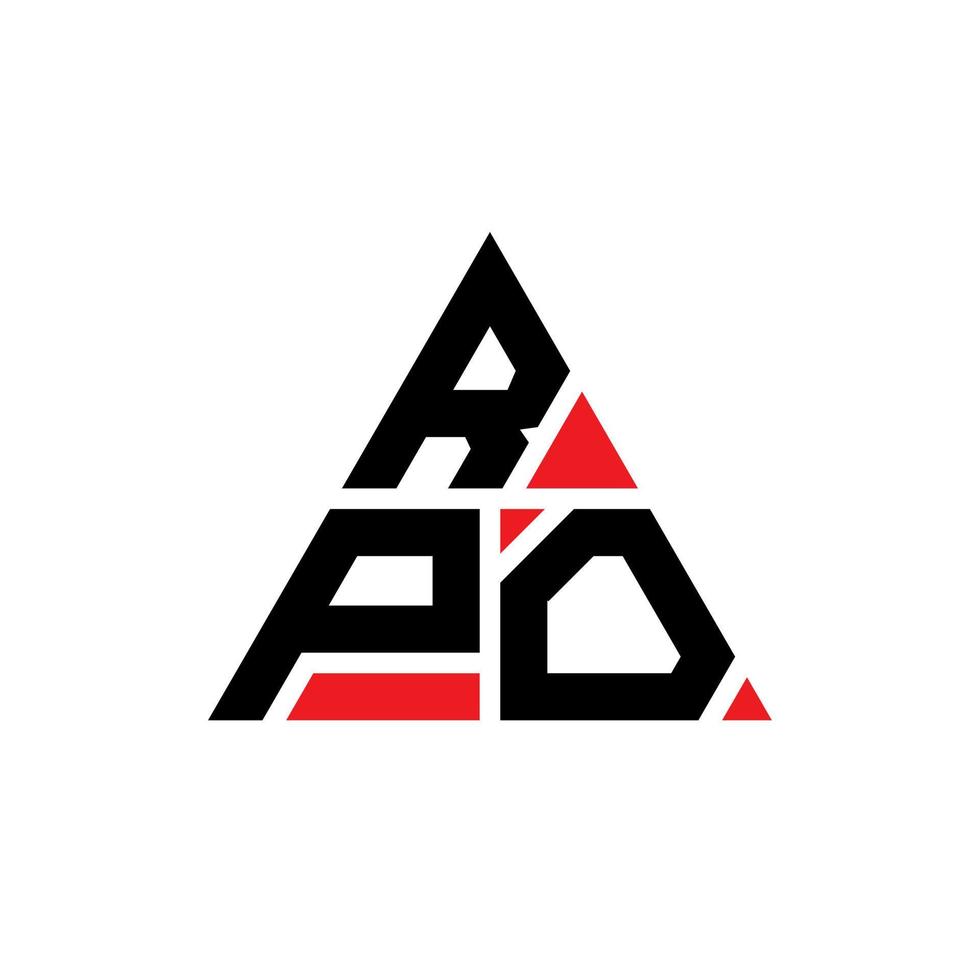 rpo triangel bokstavslogotypdesign med triangelform. rpo triangel logotyp design monogram. rpo triangel vektor logotyp mall med röd färg. rpo triangulär logotyp enkel, elegant och lyxig logotyp.