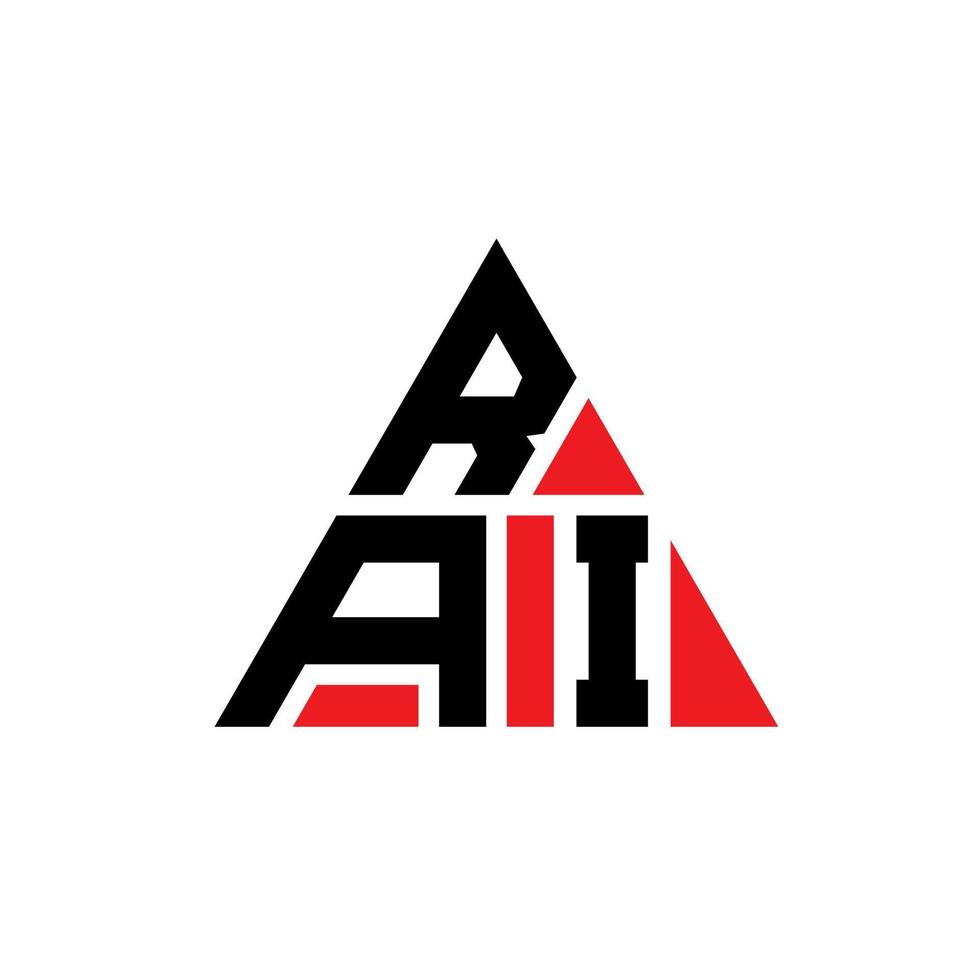 Rai-Dreieck-Buchstaben-Logo-Design mit Dreiecksform. Rai-Dreieck-Logo-Design-Monogramm. Rai-Dreieck-Vektor-Logo-Vorlage mit roter Farbe. Rai dreieckiges Logo einfaches, elegantes und luxuriöses Logo. vektor