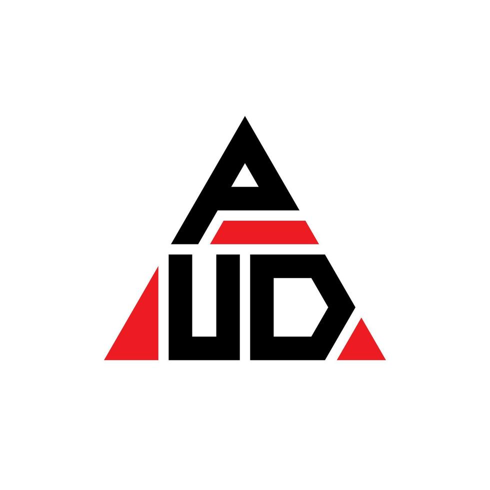 Pud-Dreieck-Buchstaben-Logo-Design mit Dreiecksform. Pud-Dreieck-Logo-Design-Monogramm. Pud-Dreieck-Vektor-Logo-Vorlage mit roter Farbe. Pud dreieckiges Logo einfaches, elegantes und luxuriöses Logo. vektor