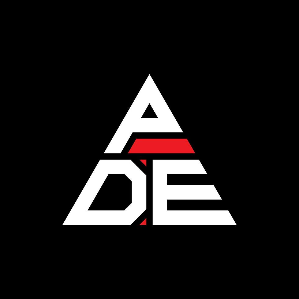 pde-Dreieck-Buchstaben-Logo-Design mit Dreiecksform. PDE-Dreieck-Logo-Design-Monogramm. PDE-Dreieck-Vektor-Logo-Vorlage mit roter Farbe. pde dreieckiges Logo einfaches, elegantes und luxuriöses Logo. vektor