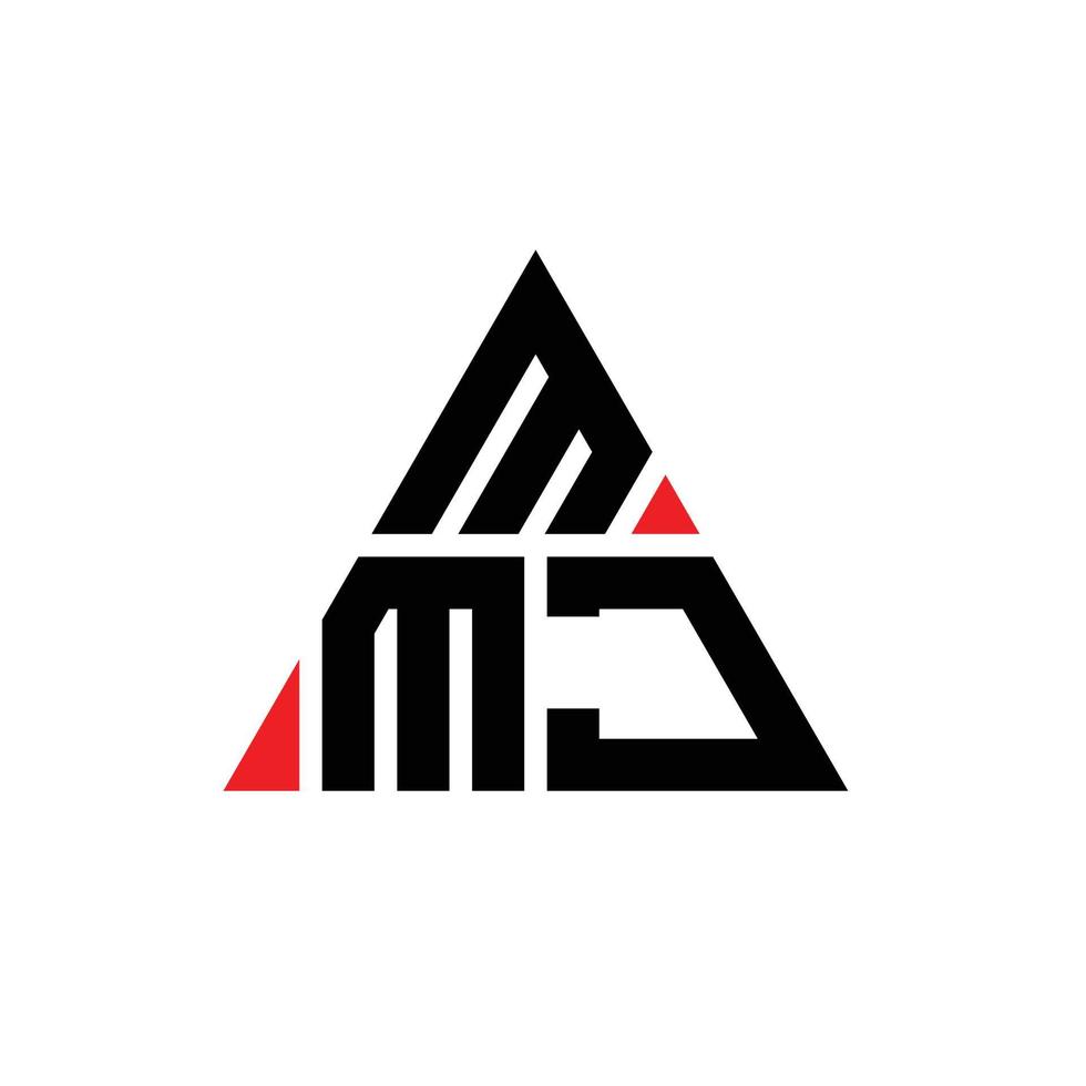 mmj triangel bokstavslogotypdesign med triangelform. mmj triangel logotyp design monogram. mmj triangel vektor logotyp mall med röd färg. mmj triangulär logotyp enkel, elegant och lyxig logotyp.