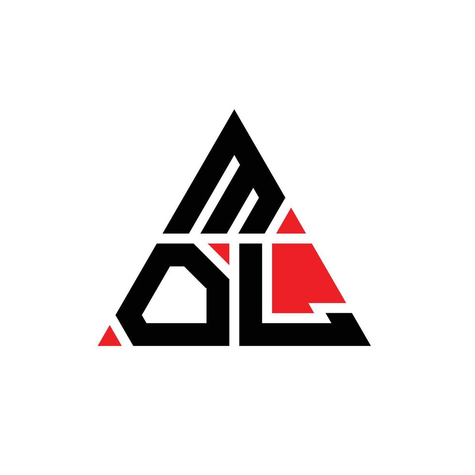 mol triangel bokstavslogotyp design med triangelform. mol triangel logotyp design monogram. mol triangel vektor logotyp mall med röd färg. mol triangulär logotyp enkel, elegant och lyxig logotyp.