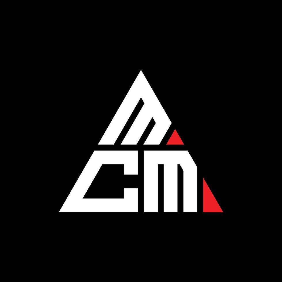 mcm triangel bokstavslogotypdesign med triangelform. mcm triangel logotyp design monogram. mcm triangel vektor logotyp mall med röd färg. mcm triangulär logotyp enkel, elegant och lyxig logotyp.