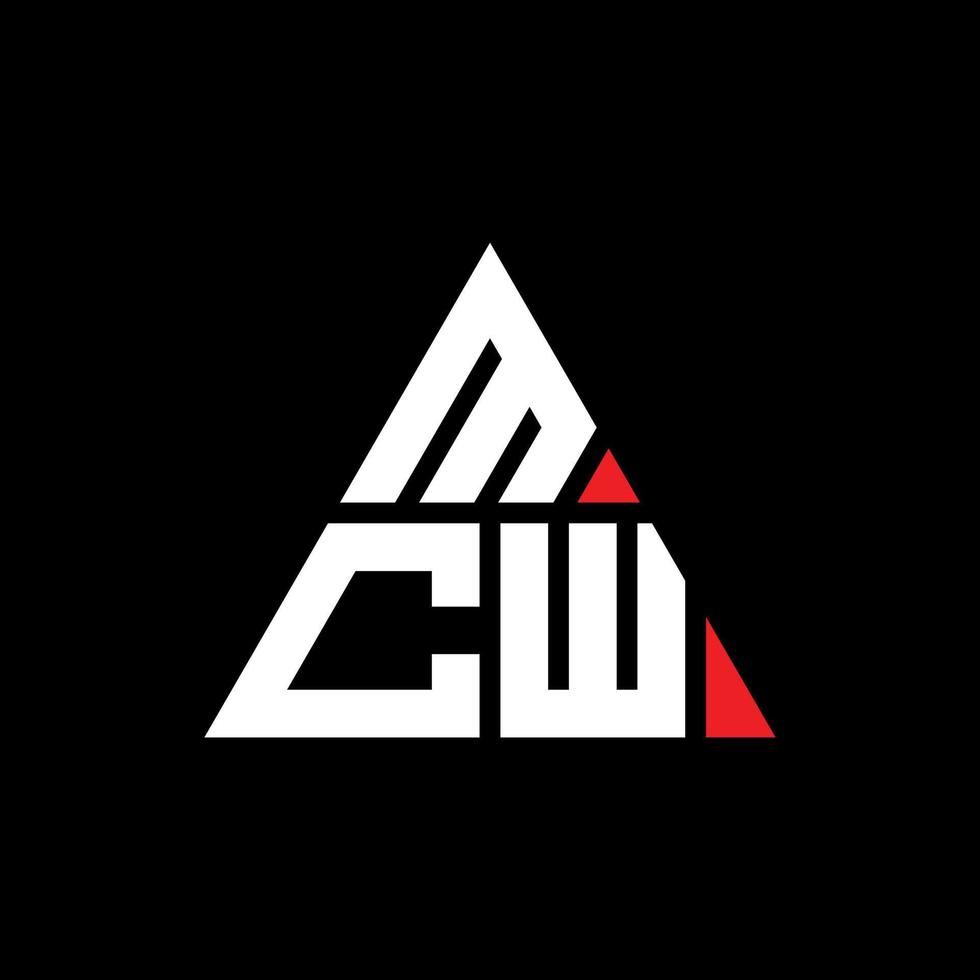 mcw triangel bokstavslogotypdesign med triangelform. mcw triangel logotyp design monogram. mcw triangel vektor logotyp mall med röd färg. mcw triangulär logotyp enkel, elegant och lyxig logotyp.