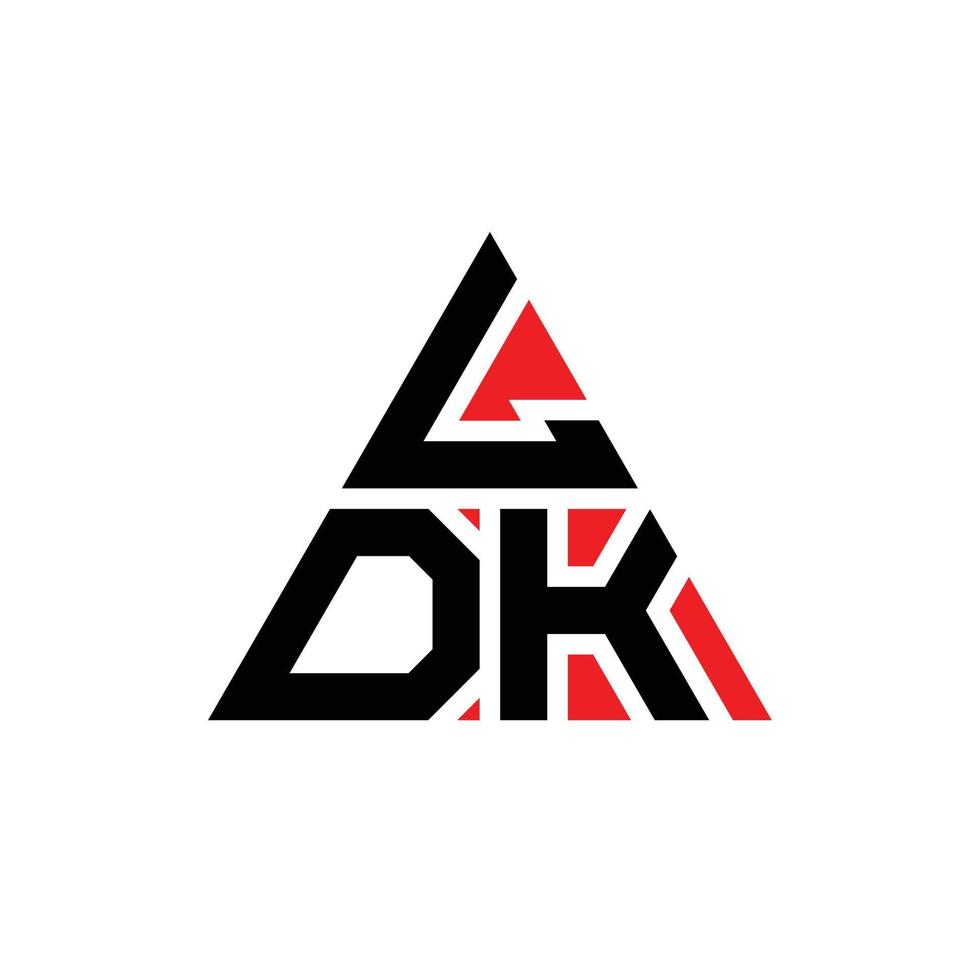 LDK triangel bokstavslogotypdesign med triangelform. ldk triangel logotyp design monogram. LDK triangel vektor logotyp mall med röd färg. ldk triangulär logotyp enkel, elegant och lyxig logotyp.
