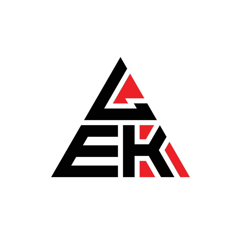lek-Dreieck-Buchstaben-Logo-Design mit Dreiecksform. Lek-Dreieck-Logo-Design-Monogramm. Lek-Dreieck-Vektor-Logo-Vorlage mit roter Farbe. lek dreieckiges Logo einfaches, elegantes und luxuriöses Logo. vektor