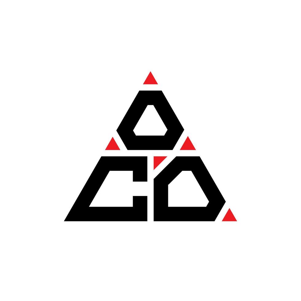 oco triangel bokstavslogotypdesign med triangelform. oco triangel logotyp design monogram. oco triangel vektor logotyp mall med röd färg. oco triangulär logotyp enkel, elegant och lyxig logotyp.
