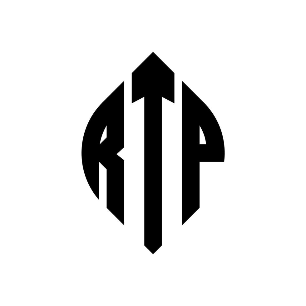 RTP-Kreisbuchstaben-Logo-Design mit Kreis- und Ellipsenform. RTP-Ellipsenbuchstaben mit typografischem Stil. Die drei Initialen bilden ein Kreislogo. RTP-Kreisemblem abstrakter Monogramm-Buchstabenmarkierungsvektor. vektor